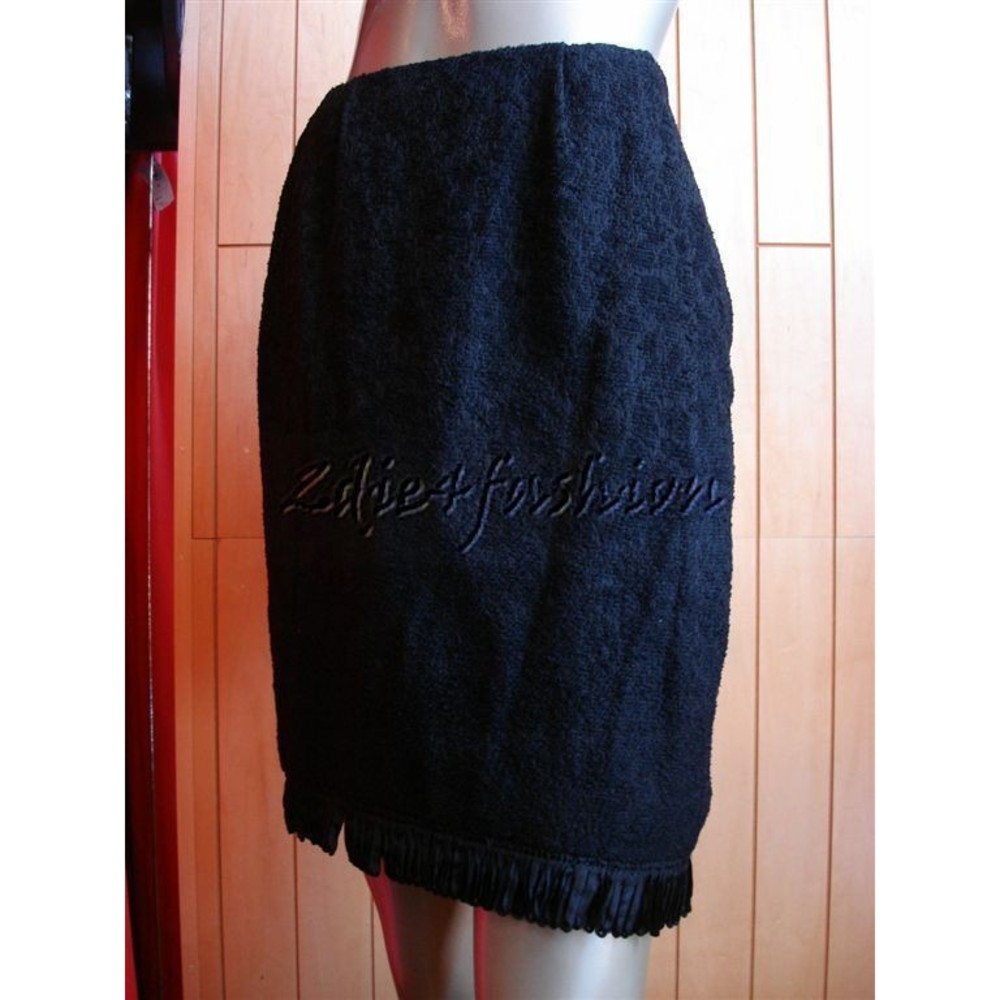 $1200 NWT DONNA KARAN Black Textured Jacquard Boucle Fringe Skirt 12